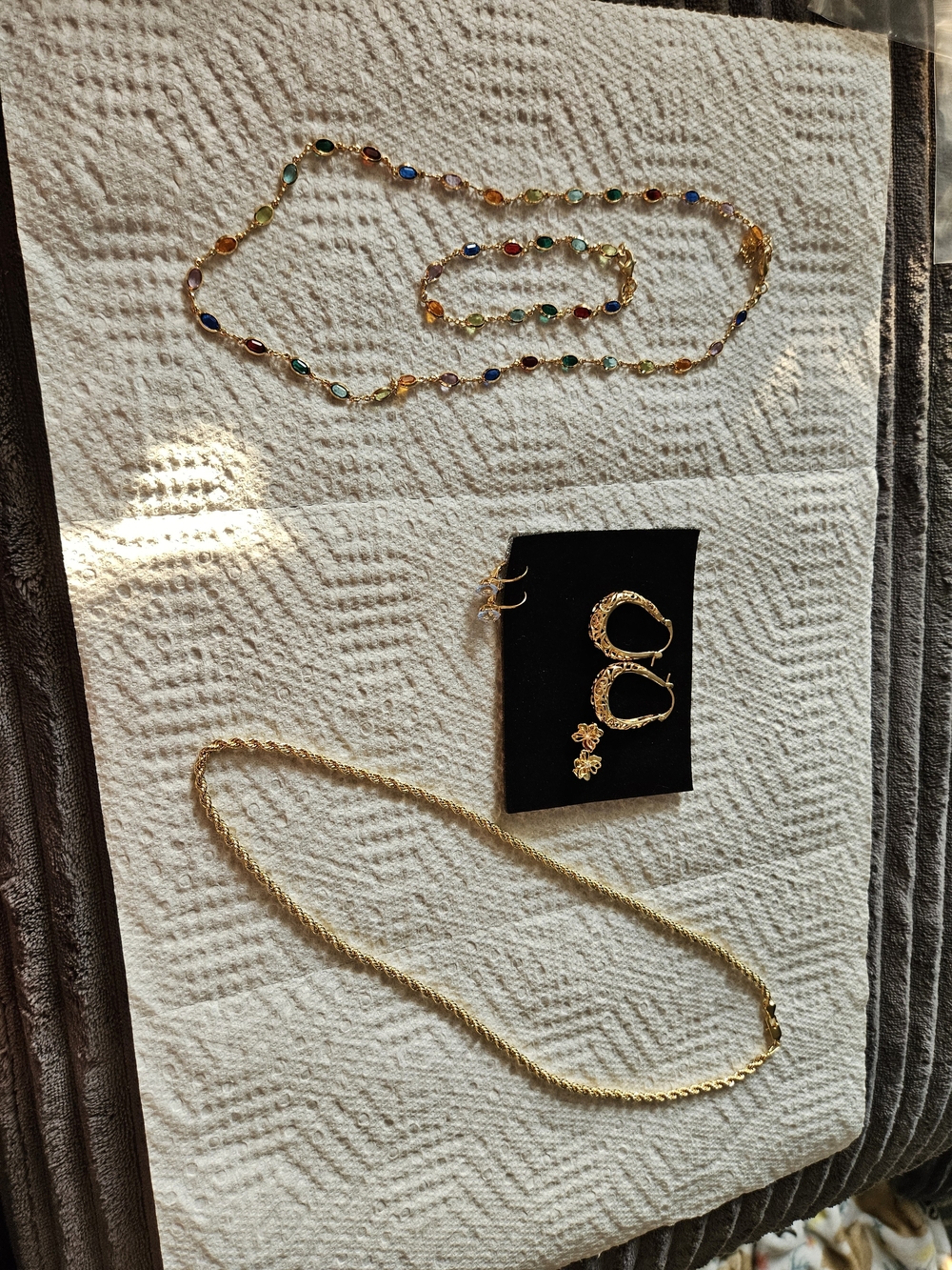 Barzel Gold Plated Jewelry Lot Multi-Gemstone Chain Necklace Hoop Earring Set